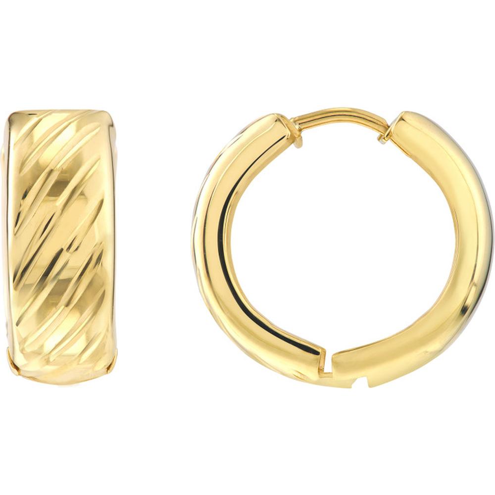 Olas d'Oro - 10K Yellow Gold Diamond Cut and Polished Round Hoop Earrings