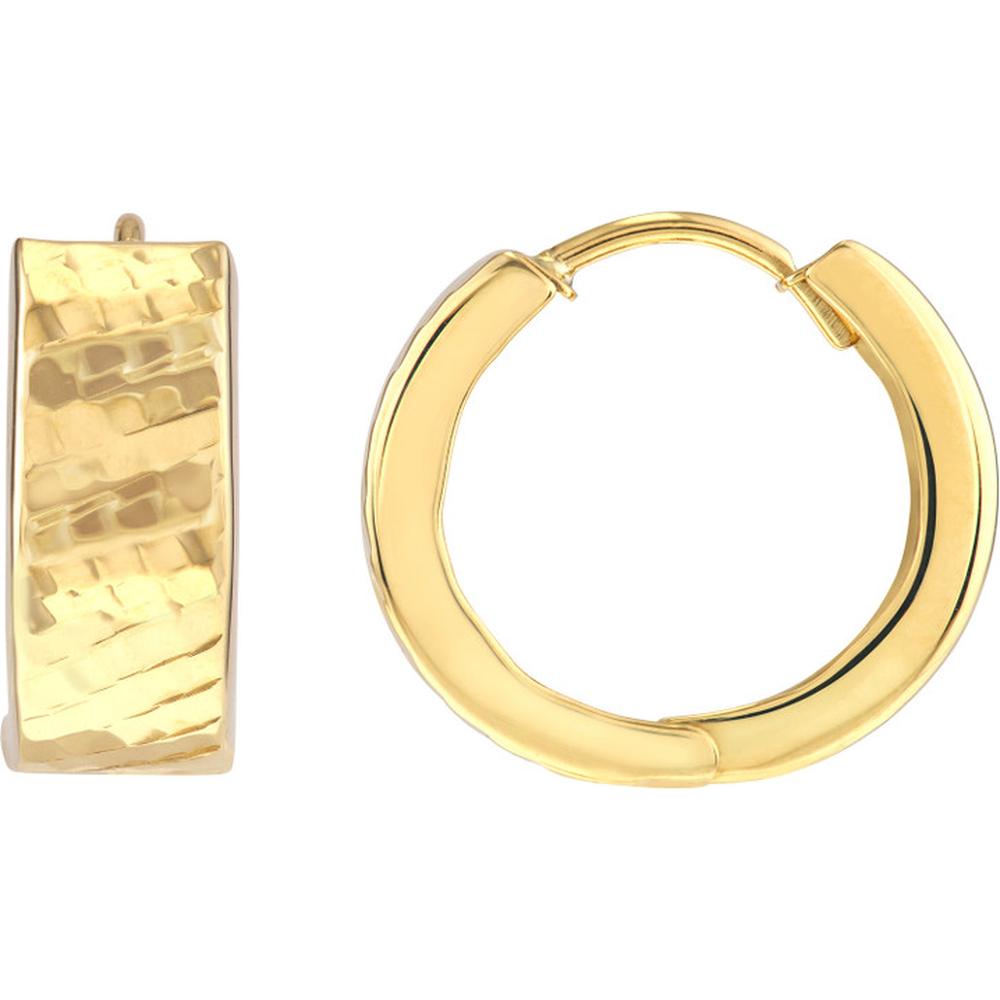 Olas d'Oro - 10K Yellow Gold Diamond Cut Basket Weave Round Hoop Earrings - 2.10 Grams Total Weight
