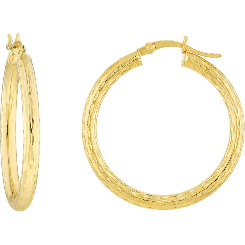 Olas d'Oro - 10K Yellow Gold Diamond-Cut Large Hoop Earrings 1.75 Grams Average Weight