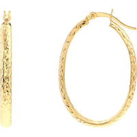 Olas d'Oro - 10K Yellow Gold Diamond-Cut Oval Hoop Earrings - 1.69 Grams Total Weight