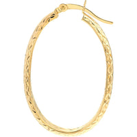 Olas d'Oro - 10K Yellow Gold Diamond-Cut Oval Hoop Earrings - 1.69 Grams Total Weight