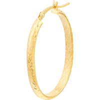 Olas d'Oro - 10K Yellow Gold Diamond-Cut Oval Hoop Earrings - 1.69 Grams Total Weight