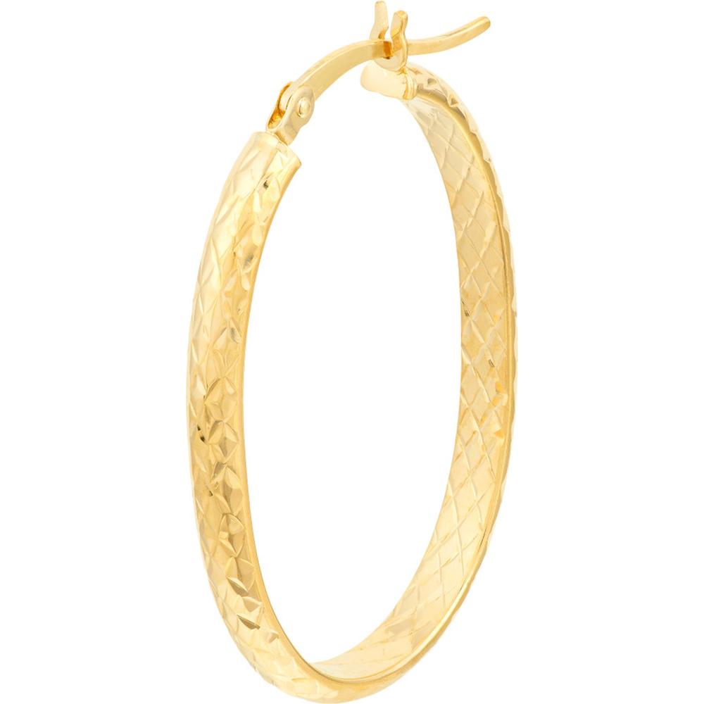 Olas d'Oro - 10K Yellow Gold Diamond-Cut Oval Hoop Earrings - 1.69 Grams Total Weight