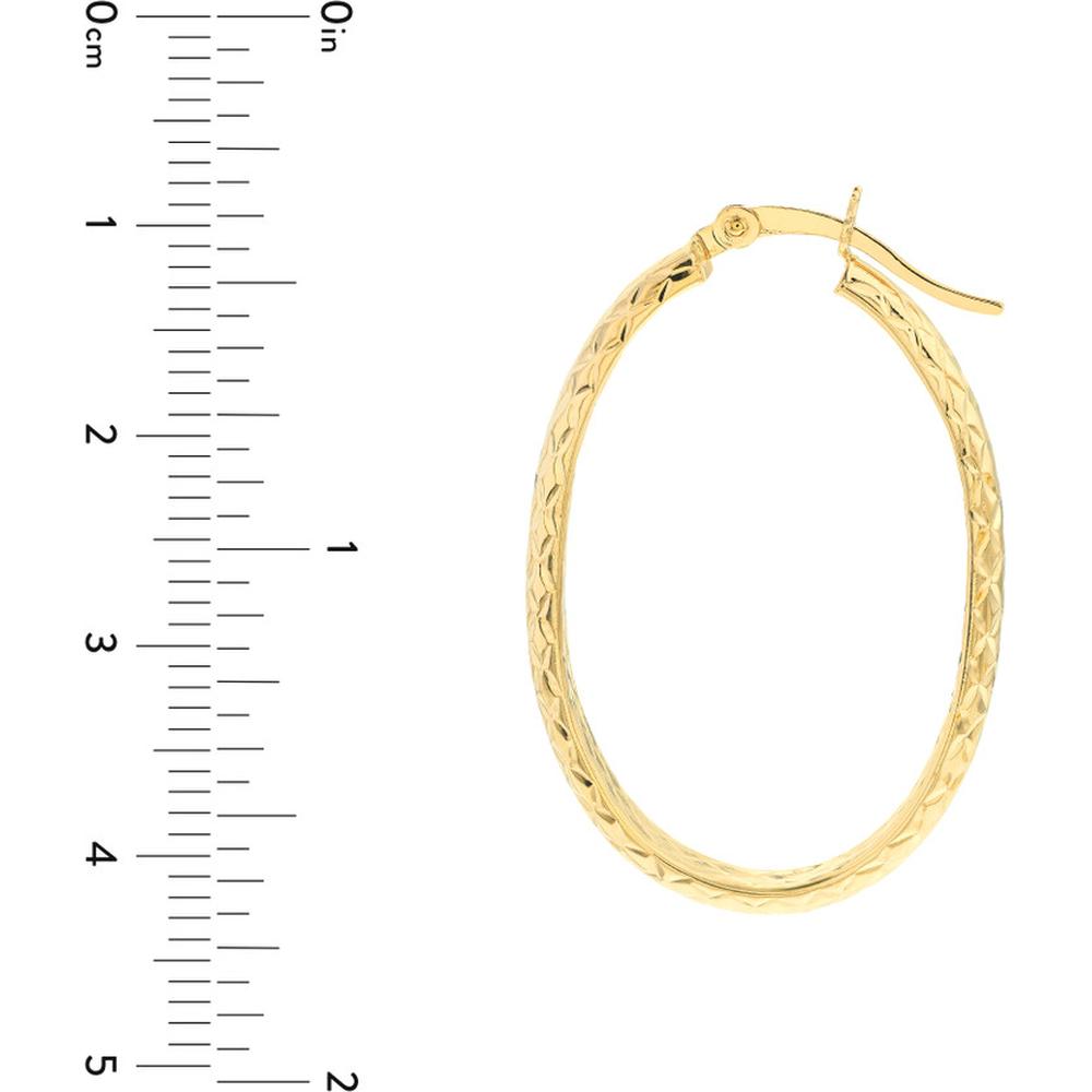 Olas d'Oro - 10K Yellow Gold Diamond-Cut Oval Hoop Earrings - 1.69 Grams Total Weight