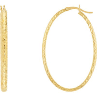 Olas d'Oro - 10K Yellow Gold Diamond-Cut Oval Hoop Earrings - 2.15g Weight