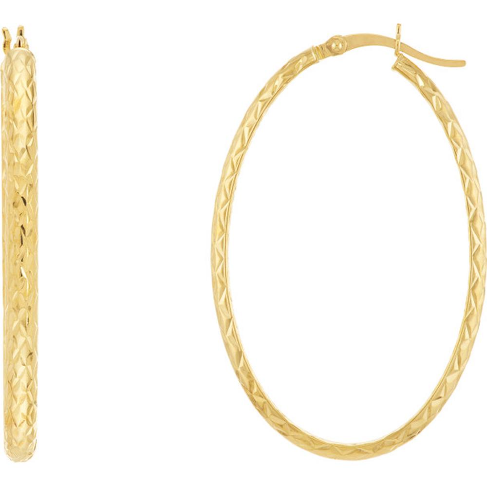 Olas d'Oro - 10K Yellow Gold Diamond-Cut Oval Hoop Earrings - 2.15g Weight