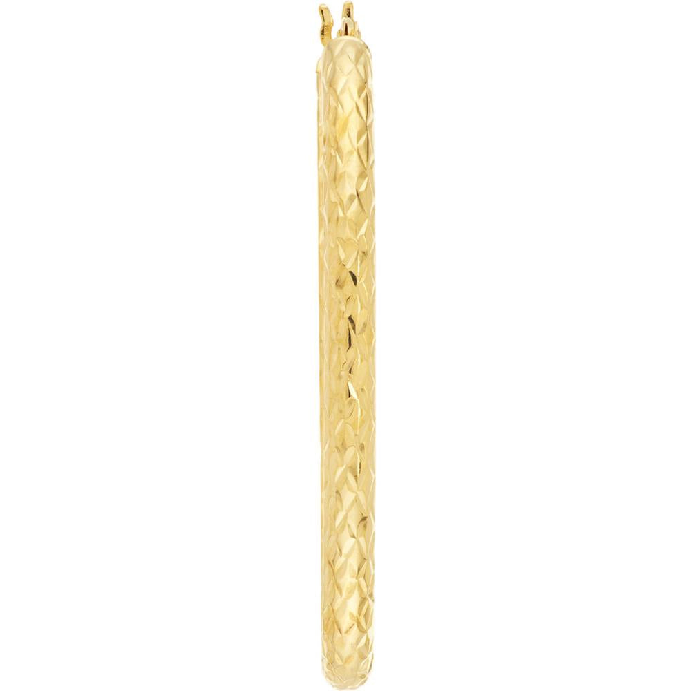 Olas d'Oro - 10K Yellow Gold Diamond-Cut Oval Hoop Earrings - 2.15g Weight