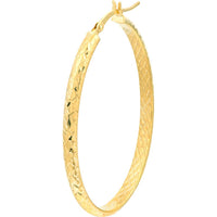 Olas d'Oro - 10K Yellow Gold Diamond-Cut Oval Hoop Earrings - 2.15g Weight