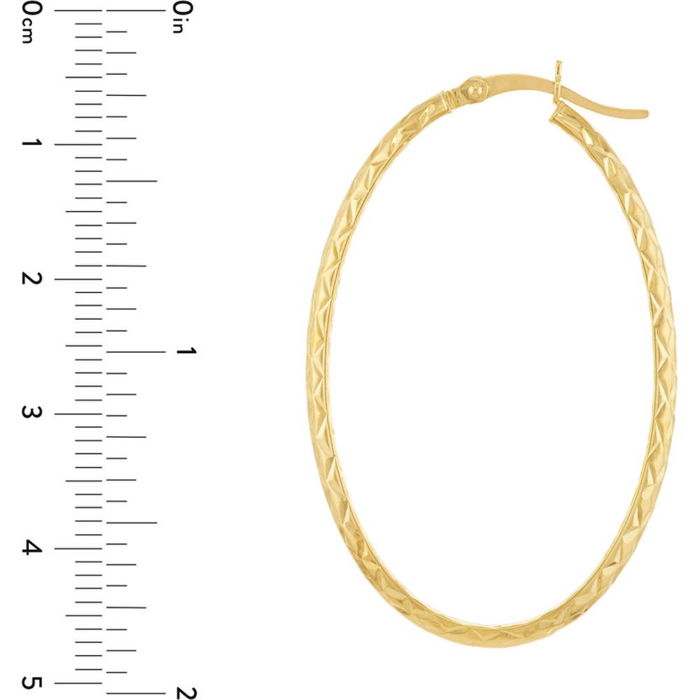 Olas d'Oro - 10K Yellow Gold Diamond-Cut Oval Hoop Earrings - 2.15g Weight
