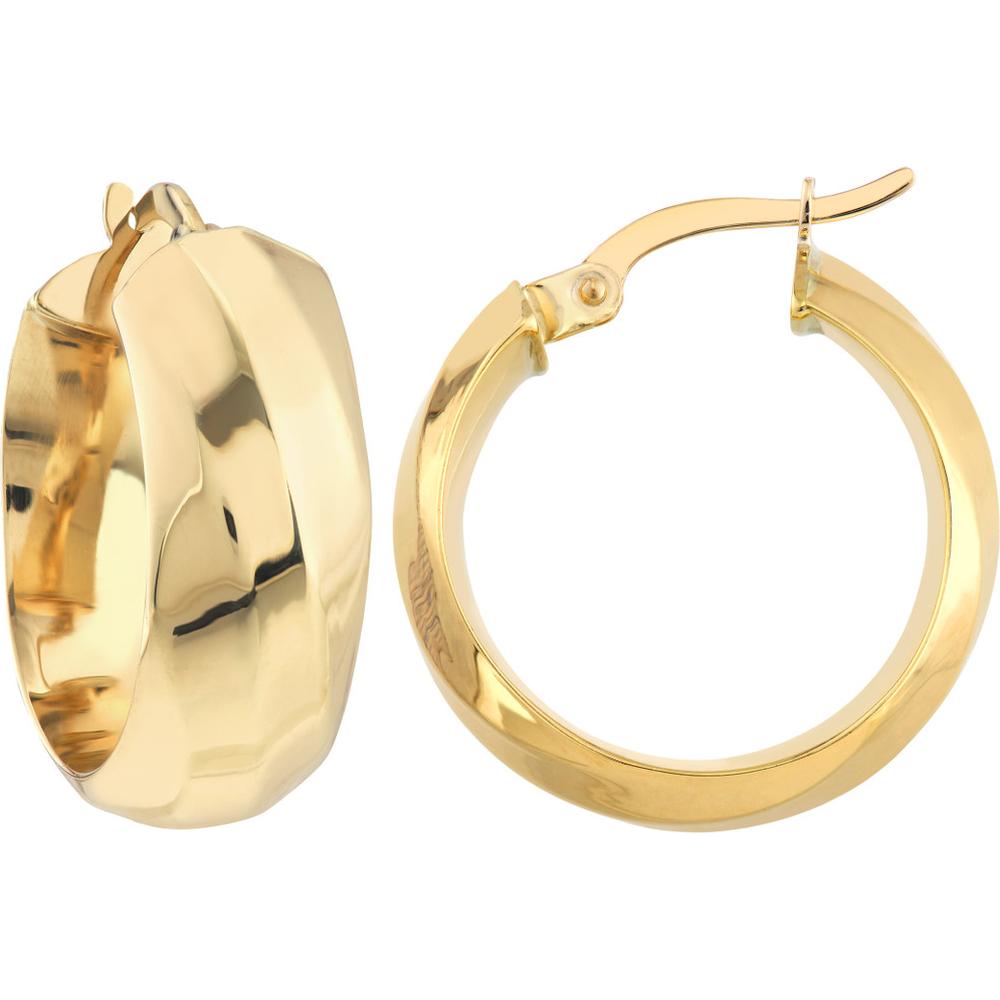 Olas d'Oro - 10K Yellow Gold Double-Sided Wide Round Hoop Earrings 2.82 Grams
