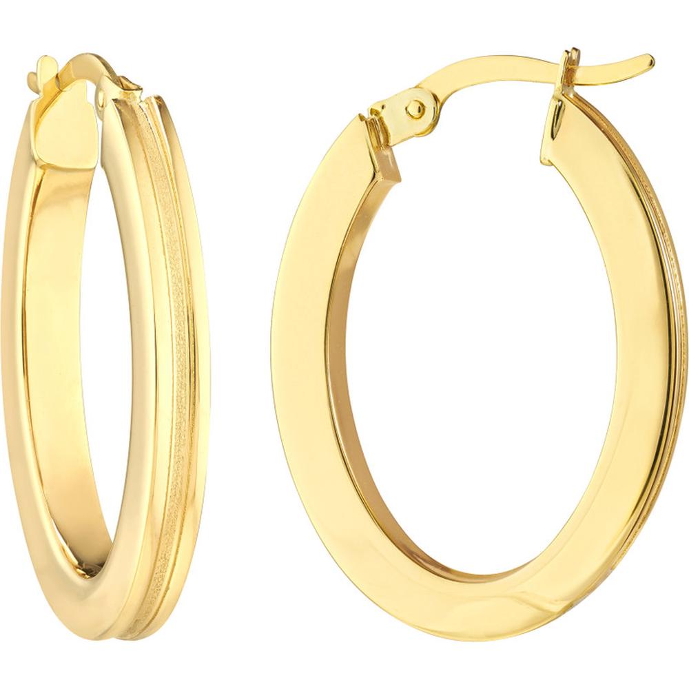 Olas d'Oro - 10K Yellow Gold Grooved Design Oval Hoop Earrings - 2.55g Total Weight