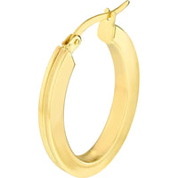 Olas d'Oro - 10K Yellow Gold Grooved Design Oval Hoop Earrings - 2.55g Total Weight