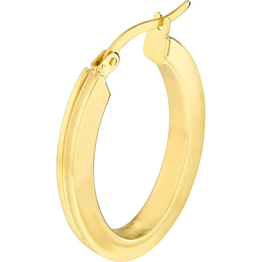 Olas d'Oro - 10K Yellow Gold Grooved Design Oval Hoop Earrings - 2.55g Total Weight
