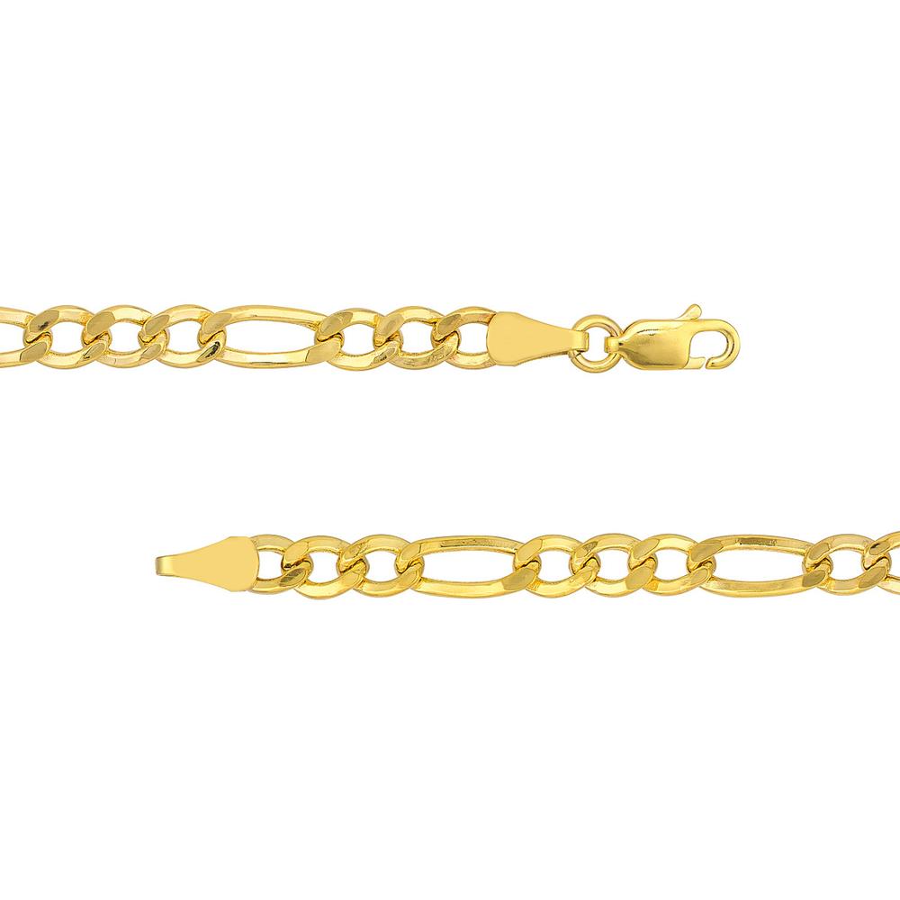 Olas d'Oro - 10K Yellow Gold Hollow Cuban Figaro Chain - 8'' Bracelet - 4.90mm Width, 3.44g Weight