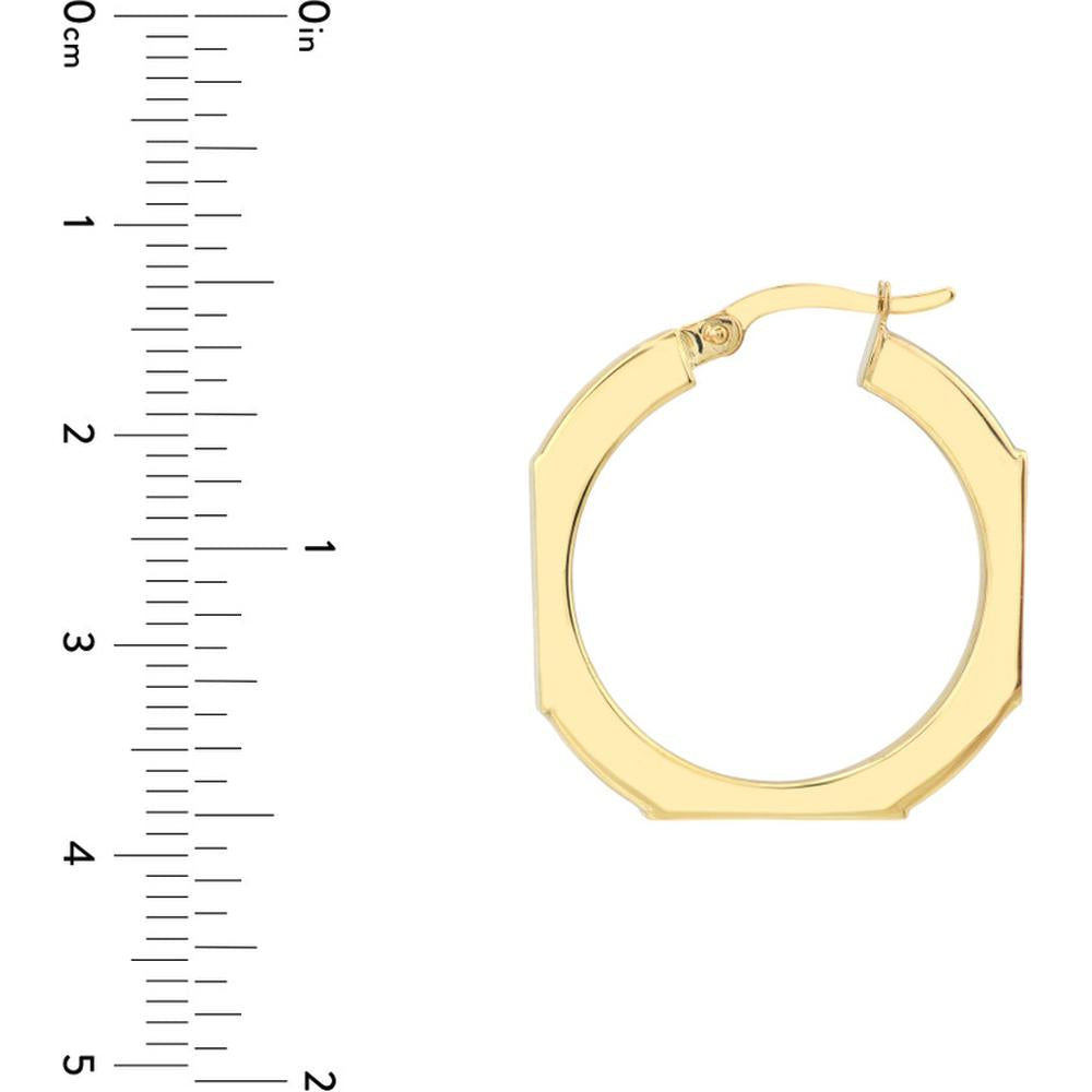 Olas d'Oro - 10K Yellow Gold Octagon Frame Round Hoop Earrings - 2.85g