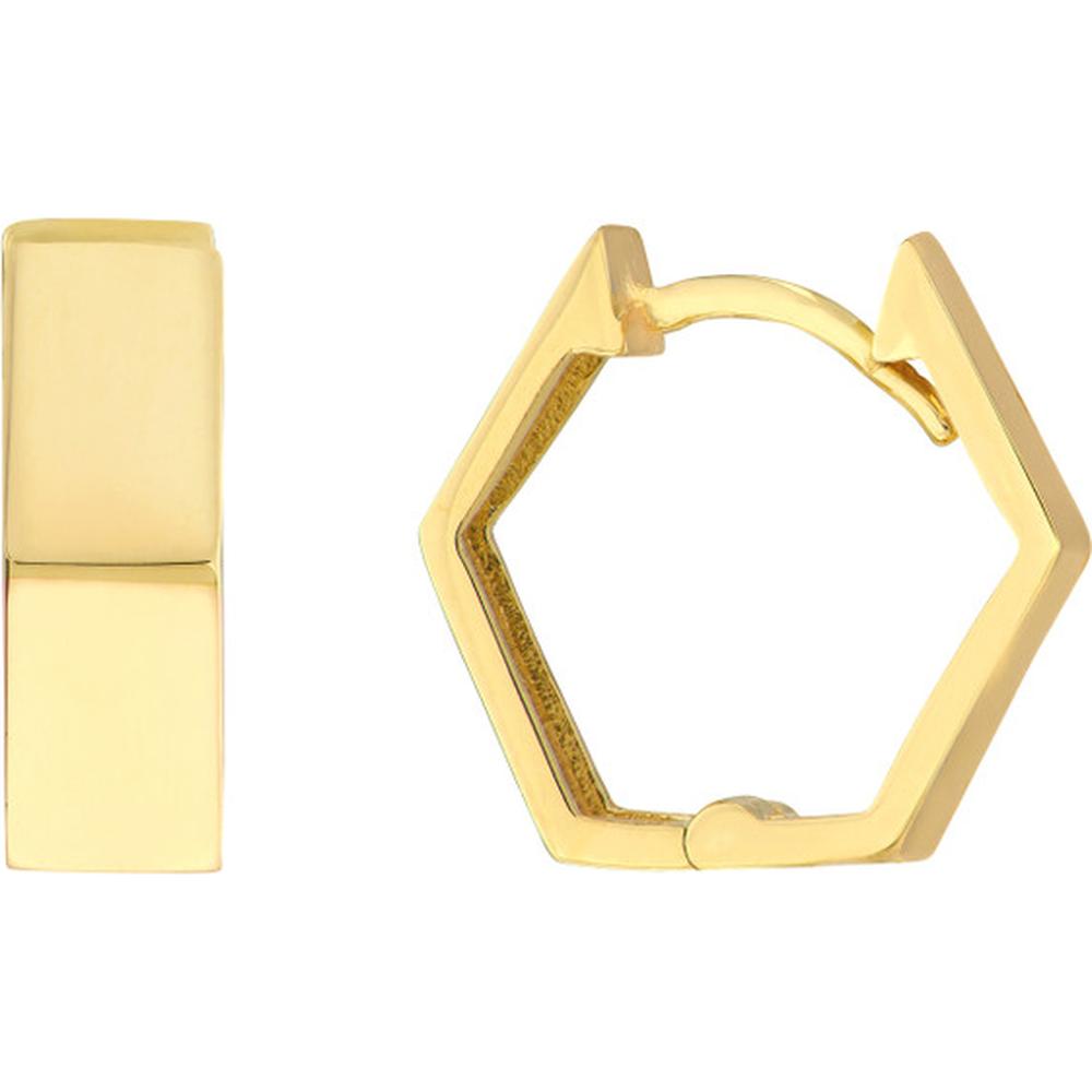 Olas d'Oro - 10K Yellow Gold Pentagon Shaped Hoop Earrings - 2.29g Total Weight