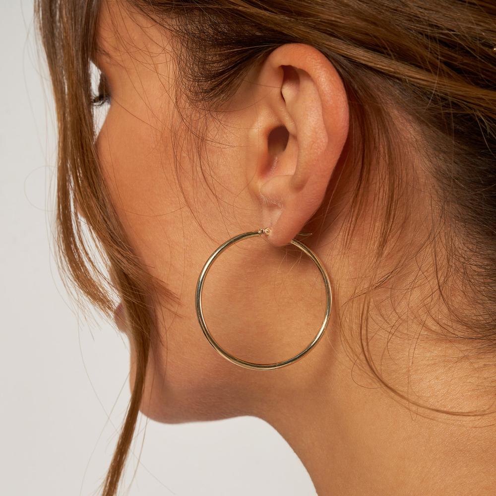 Olas d'Oro - 10K Yellow Gold Polished 40mm Hoop Earrings - 1.75 Grams