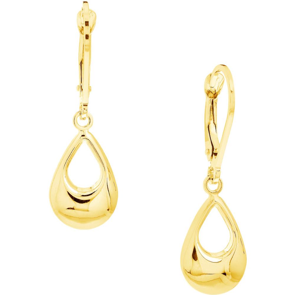 Olas d'Oro - 10K Yellow Gold Puffy Teardrop Dangle Earrings with Leverback Closure