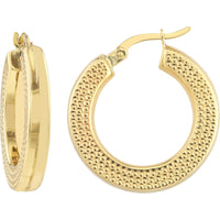 Olas d'Oro - 10K Yellow Gold Side Dotted Design Round Hoop Earrings - 2.90 Grams