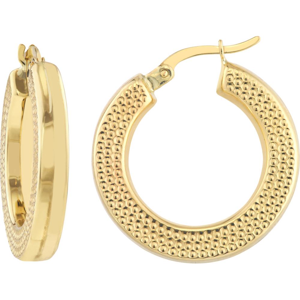 Olas d'Oro - 10K Yellow Gold Side Dotted Design Round Hoop Earrings - 2.90 Grams