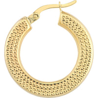Olas d'Oro - 10K Yellow Gold Side Dotted Design Round Hoop Earrings - 2.90 Grams