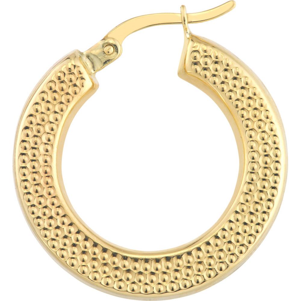Olas d'Oro - 10K Yellow Gold Side Dotted Design Round Hoop Earrings - 2.90 Grams