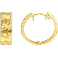 Olas d'Oro - 10K Yellow Gold Square Diamond Cut Design Round Hoop Earrings