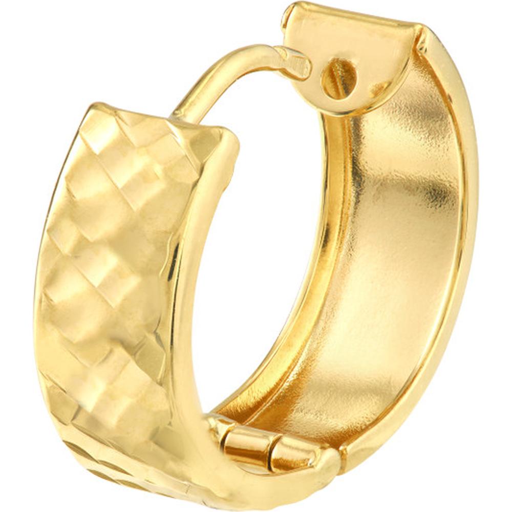 Olas d'Oro - 10K Yellow Gold Square Diamond Cut Design Round Hoop Earrings