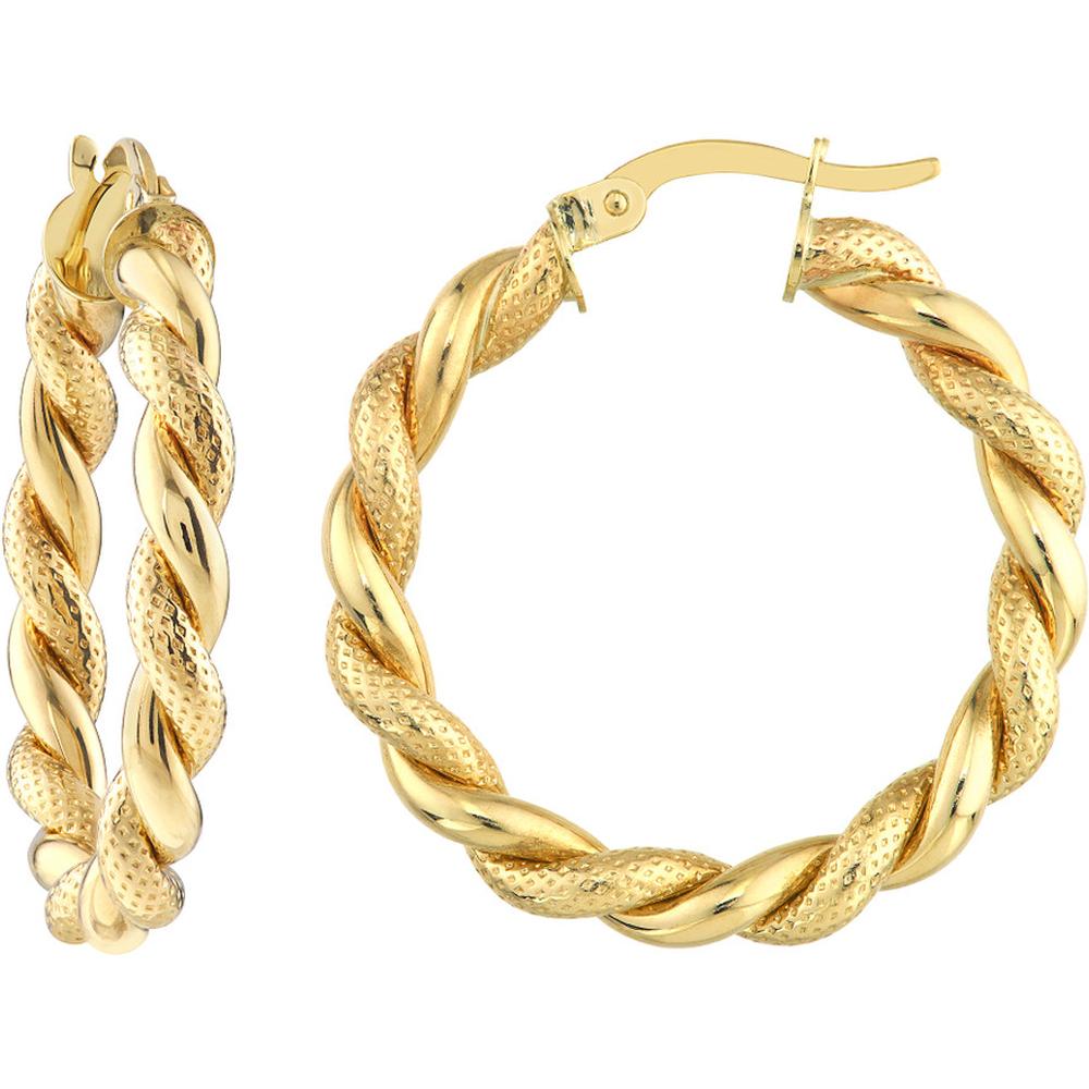 Olas d'Oro - 10K Yellow Gold Twist Pattern Round Hoop Earrings - 2.82 Grams Total Weight