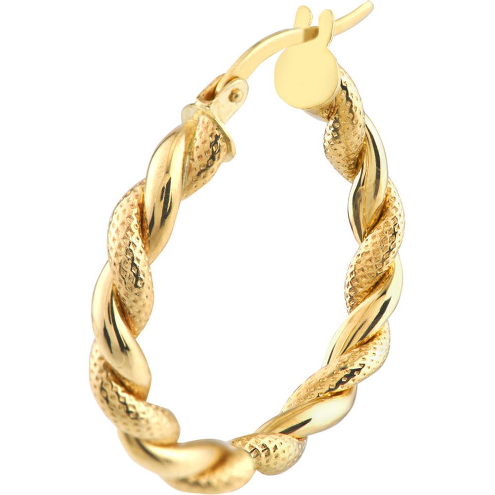 Olas d'Oro - 10K Yellow Gold Twist Pattern Round Hoop Earrings - 2.82 Grams Total Weight