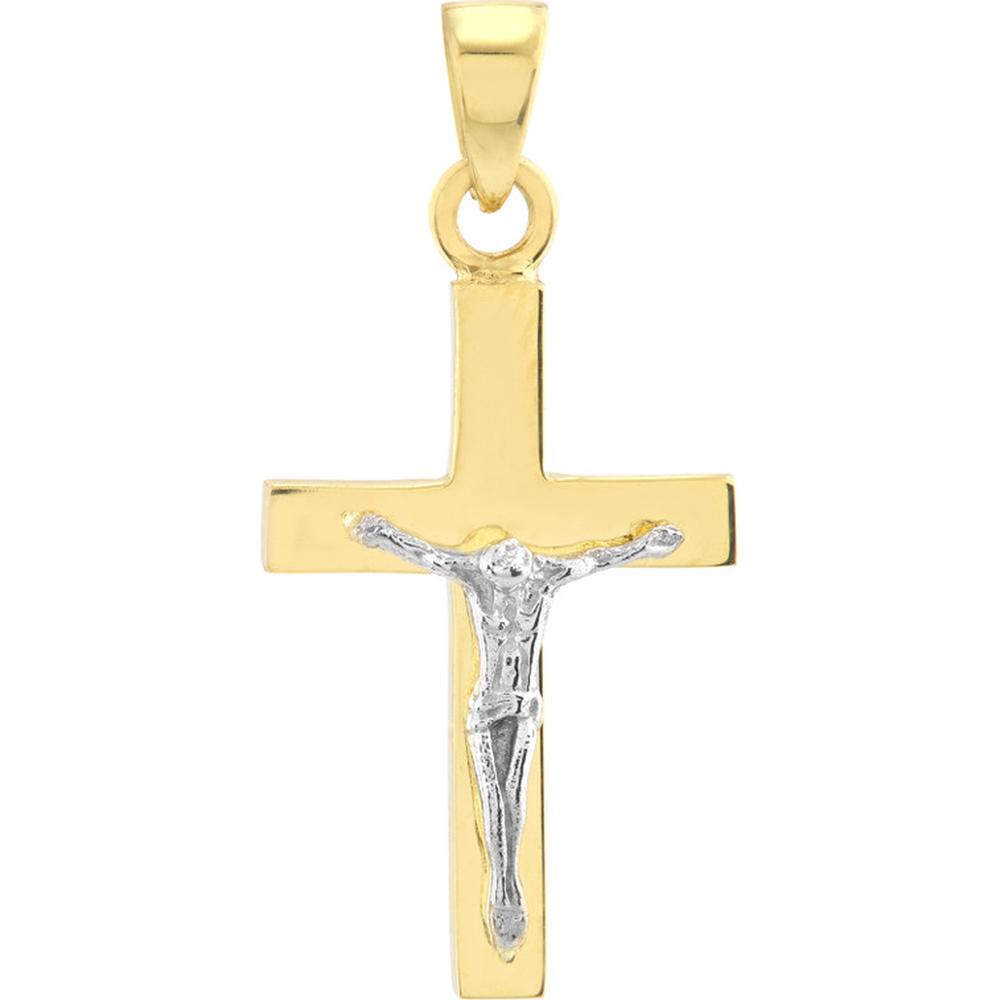 Olas d'Oro - 10K Yellow/White Gold Two-Tone Crucifix Pendant - 1.50g