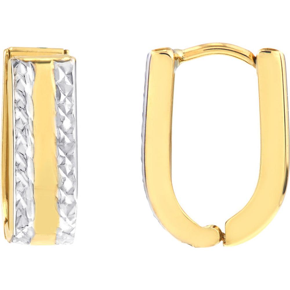 Olas d'Oro - 10K Yellow/White Gold Two-Tone Diamond Cut Edge Polished Hoop Earrings  1.76g Total Weight