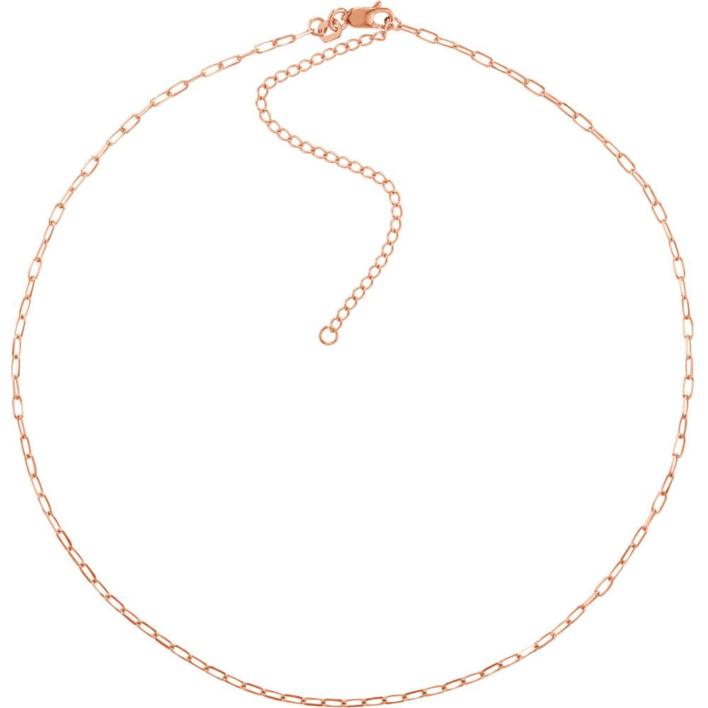 Olas d'Oro - 14K Rose Gold 1.7mm Paper Clip Choker Chain - Adjustable Length 13-16 Inches