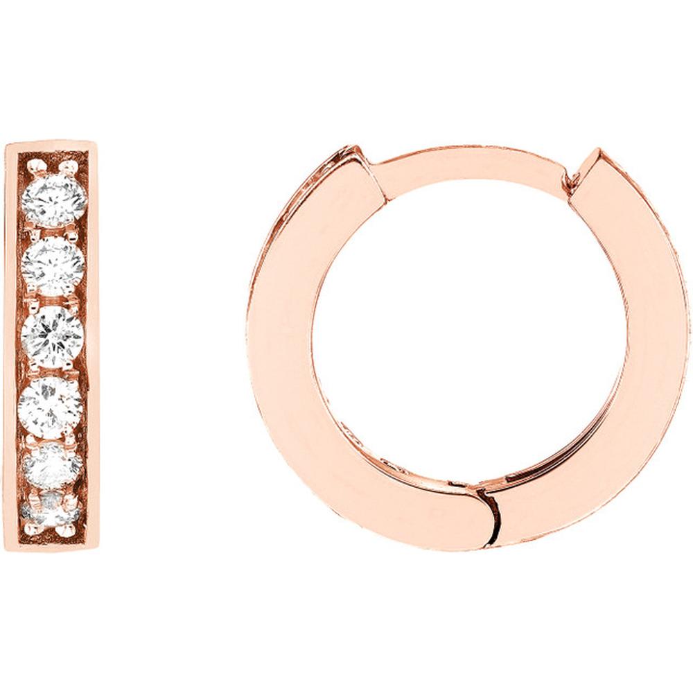 Olas d'Oro - 14K Rose Gold 10mm Diamond Hoop Earrings with Pave Set Diamonds - 0.15 Carat Total Diamond Weight