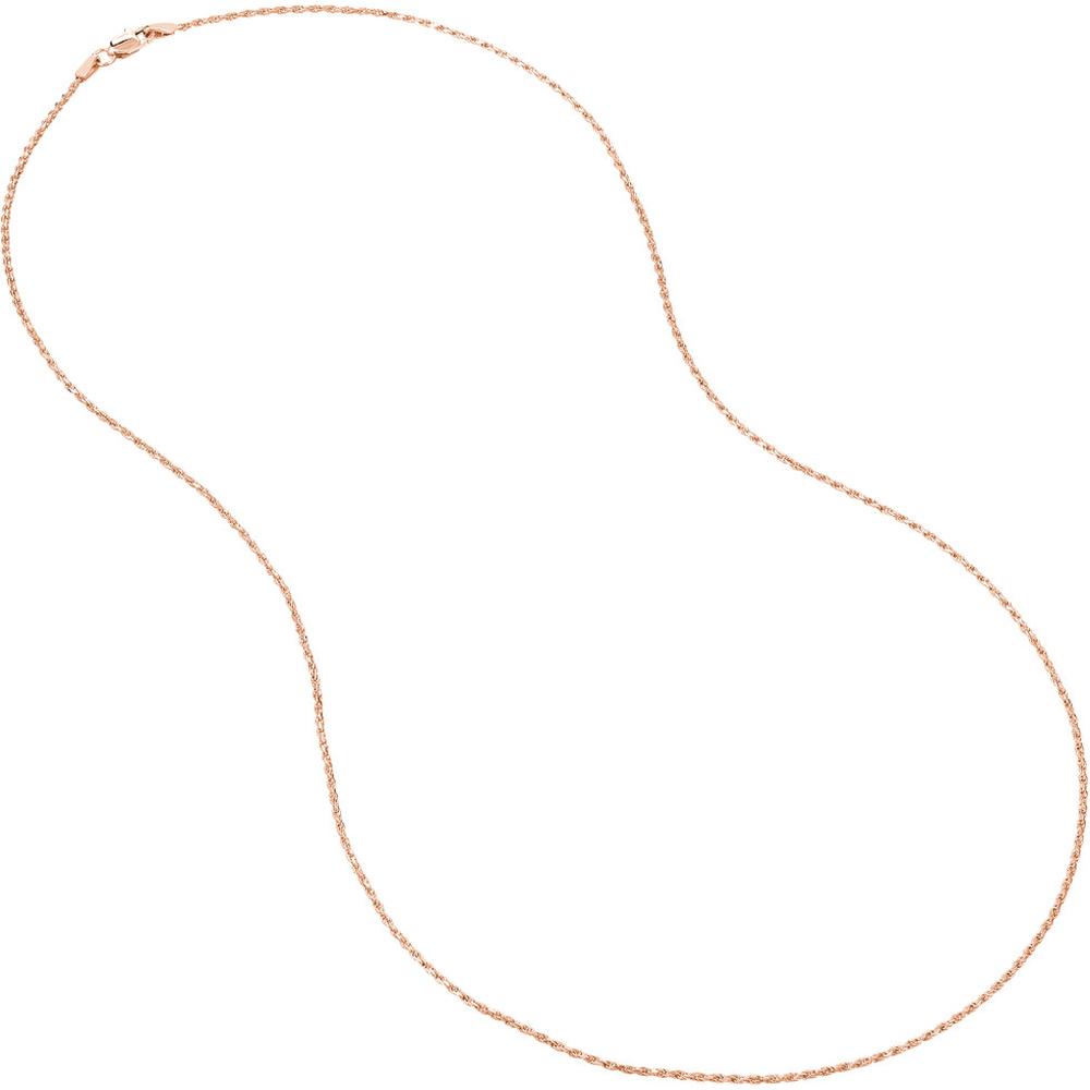 Olas d'Oro - 14K Rose Gold 16" Solid Diamond-Cut Rope Chain Necklace with Lobster Clasp - 1.05mm Width