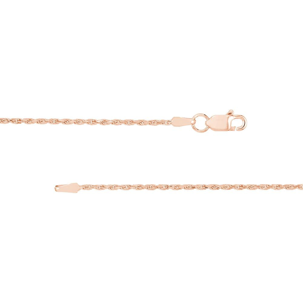 Olas d'Oro - 14K Rose Gold 16" Solid Diamond-Cut Rope Chain Necklace with Lobster Clasp - 1.05mm Width