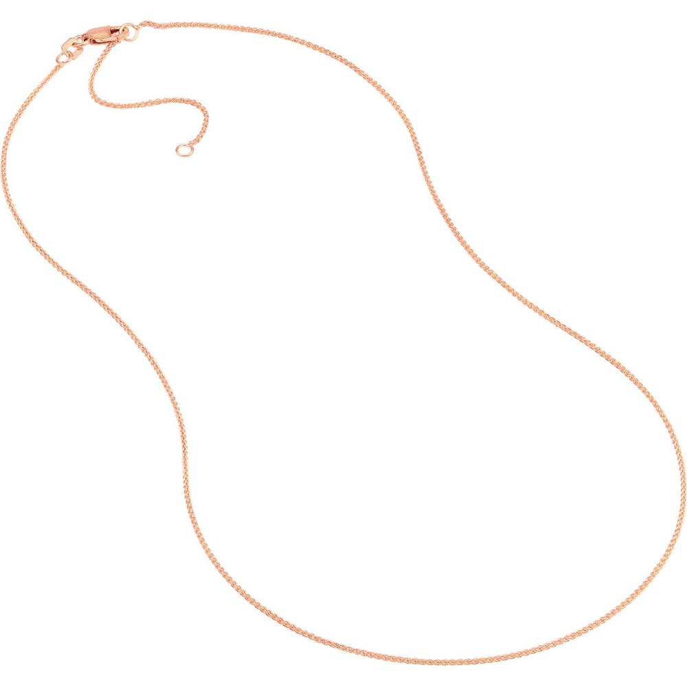 Olas d'Oro - 14K Rose Gold 18" Adjustable Wheat Chain Necklace with Lobster Clasp - 1.05mm