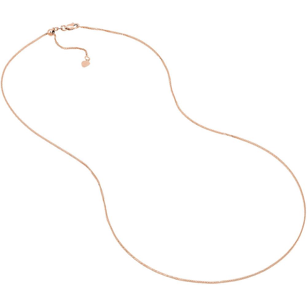 Olas d'Oro - 14K Rose Gold 22" Adjustable Square Wheat Chain Necklace with Slider Bead - 2.52 grams