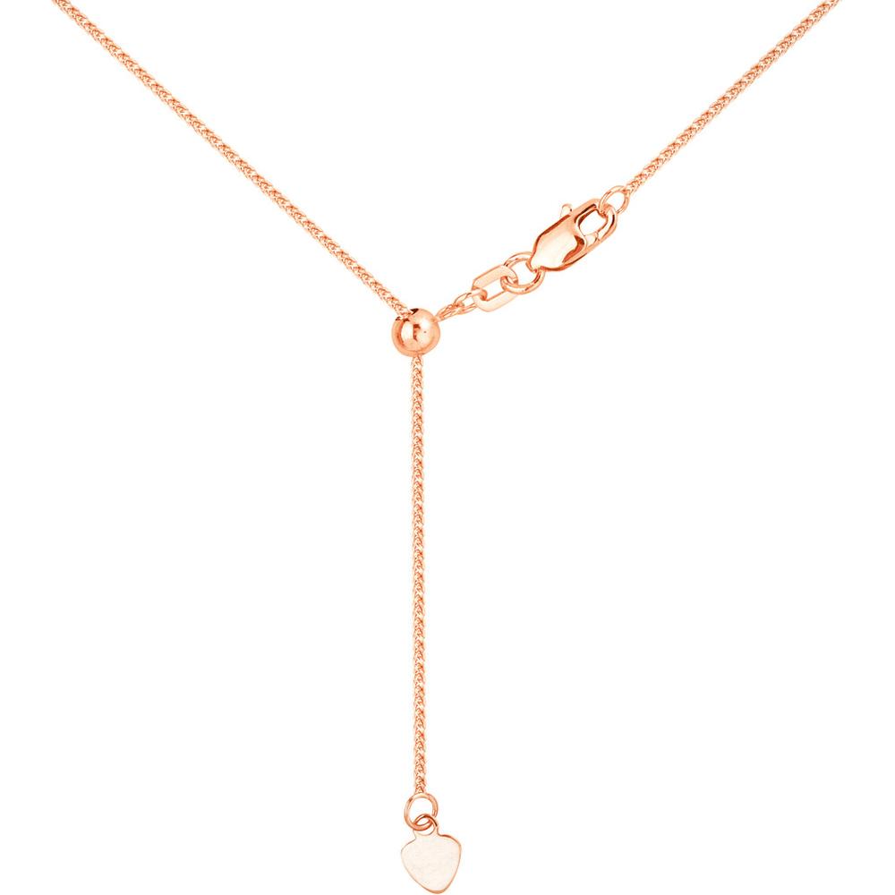 Olas d'Oro - 14K Rose Gold 22" Adjustable Square Wheat Chain Necklace with Slider Bead - 2.52 grams