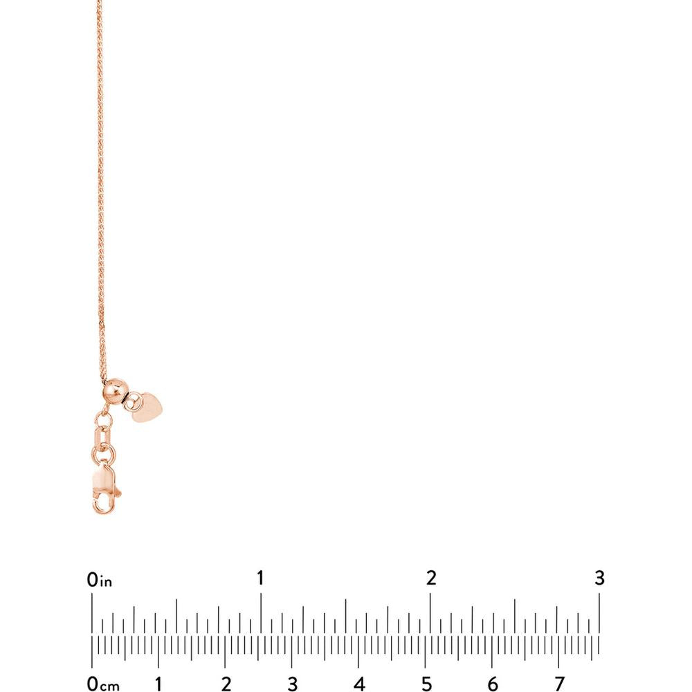 Olas d'Oro - 14K Rose Gold 22" Adjustable Square Wheat Chain Necklace with Slider Bead - 2.52 grams