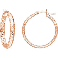 Olas d'Oro - 14K Rose Gold 25mm Diamond-Cut Hoop Earrings - Radiant Sparkle Finish