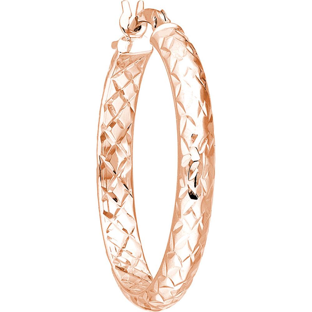 Olas d'Oro - 14K Rose Gold 25mm Diamond-Cut Hoop Earrings - Radiant Sparkle Finish