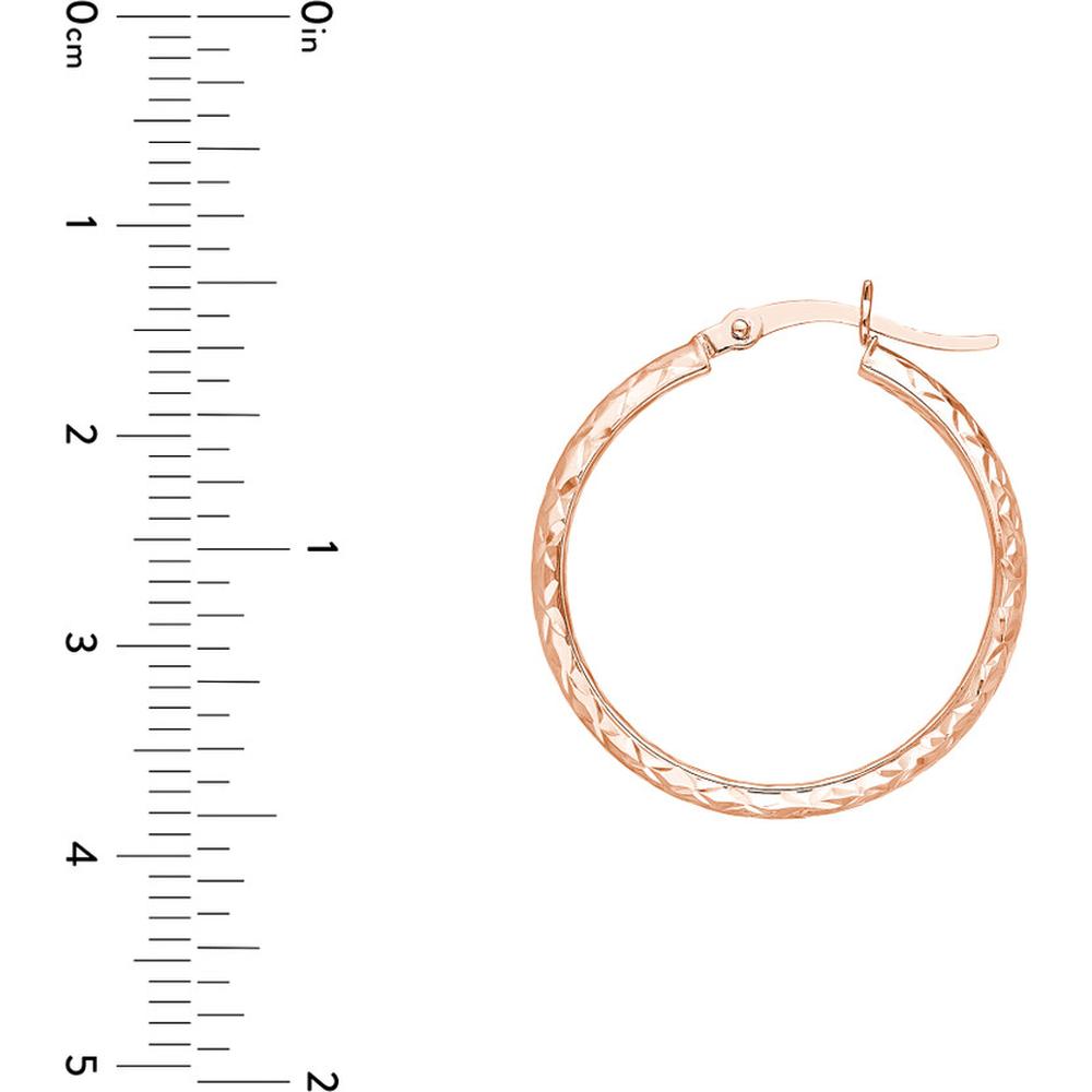 Olas d'Oro - 14K Rose Gold 25mm Diamond-Cut Hoop Earrings - Radiant Sparkle Finish