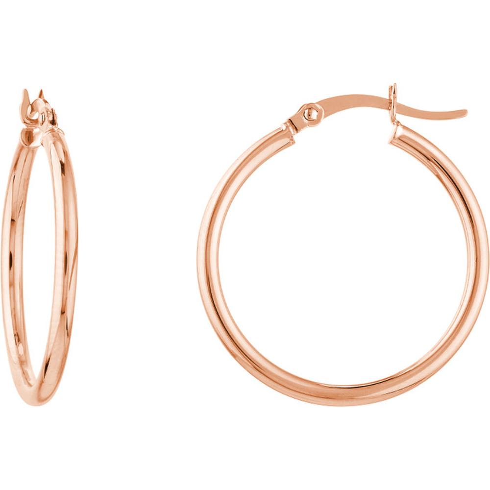 Olas d'Oro - 14K Rose Gold 2mm Polished Hoop Earrings - 25mm Diameter