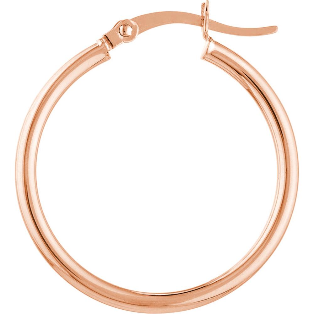 Olas d'Oro - 14K Rose Gold 2mm Polished Hoop Earrings - 25mm Diameter