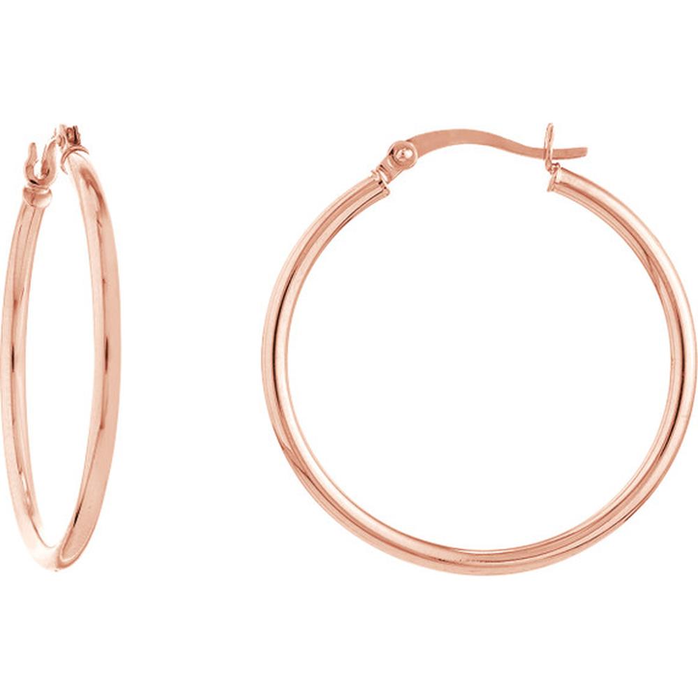 Olas d'Oro - 14K Rose Gold 30mm Polished Hoop Earrings with Hinge Clasp 1.35 Grams Total Weight