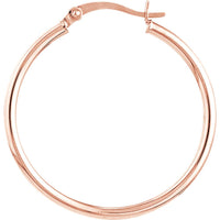 Olas d'Oro - 14K Rose Gold 30mm Polished Hoop Earrings with Hinge Clasp 1.35 Grams Total Weight