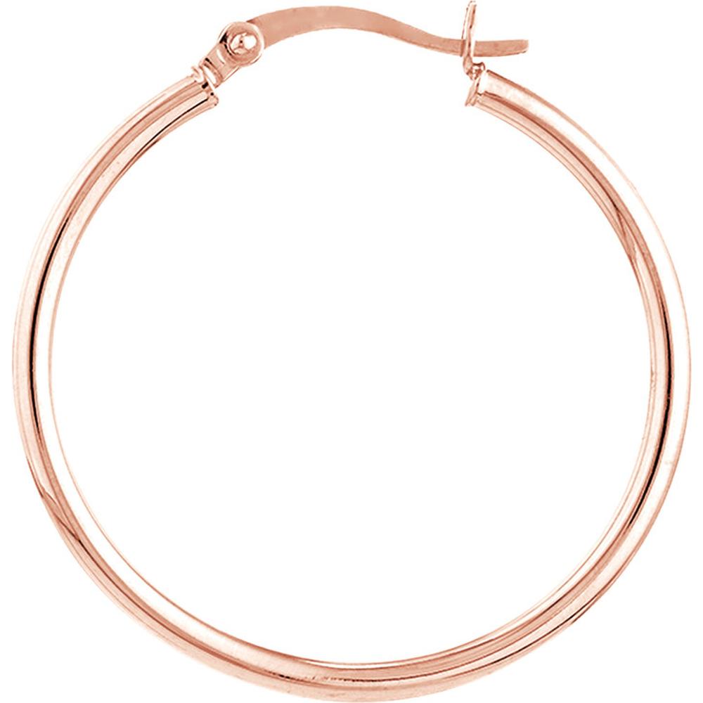 Olas d'Oro - 14K Rose Gold 30mm Polished Hoop Earrings with Hinge Clasp 1.35 Grams Total Weight