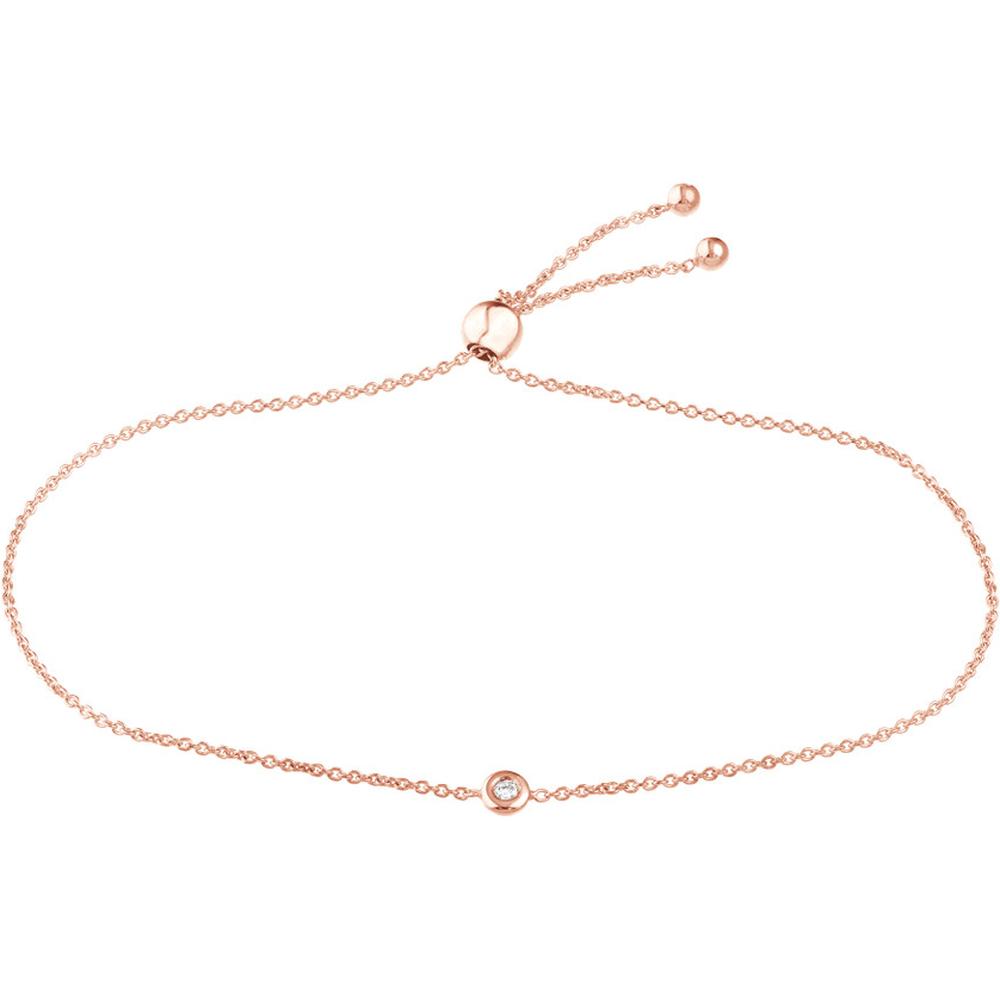 Olas d'Oro - 14K Rose Gold 3pt Mini Diamond Bezel Bolo Bracelet