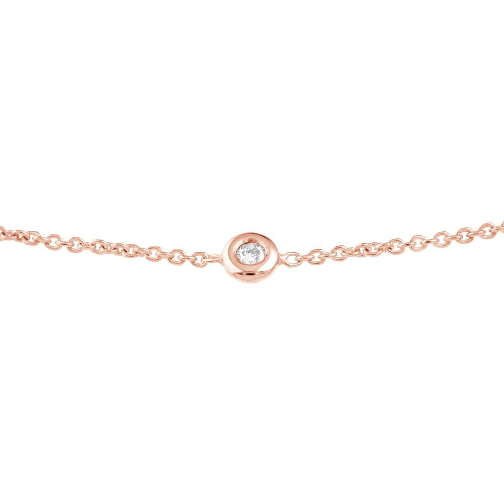 Olas d'Oro - 14K Rose Gold 3pt Mini Diamond Bezel Bolo Bracelet